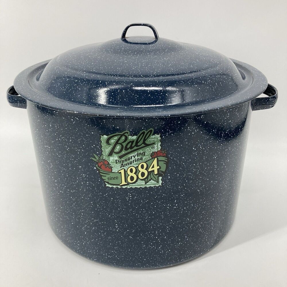 BALL 1884 Speckled Enamel Water Bath Canner 21 Qt Canning Stock Pot Rack & Lid